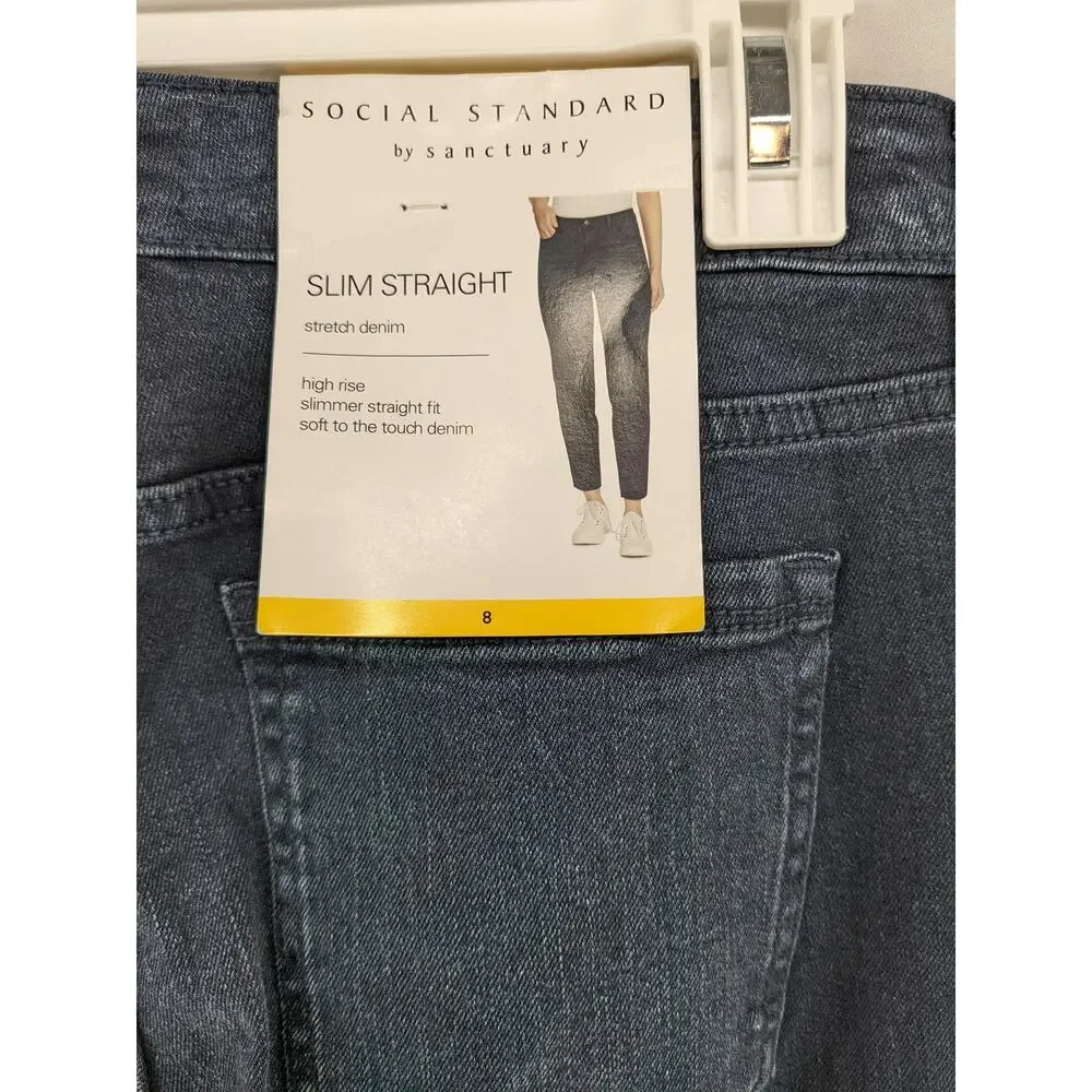 Social Standard by Sanctuary Jeans 8 Nighthawk Black Slim Straight HighRise Crop